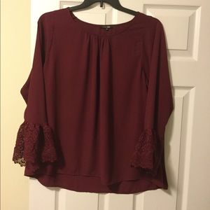 Maroon Papermoon top with lace cuffs